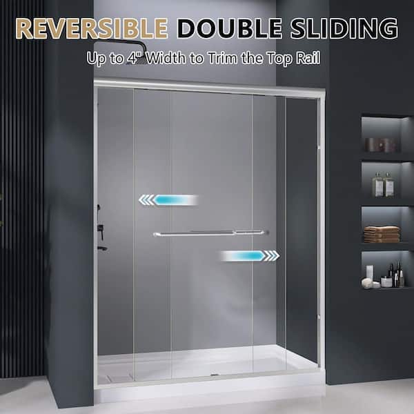 Zeafive 56 to 60 in. W x 72 in. H Double Sliding Shower Door in