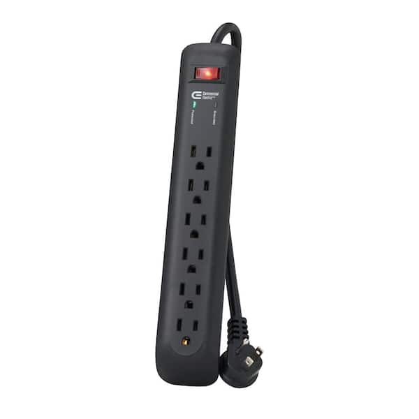 Commercial Electric 8 ft. 6-Outlet Surge Protector with 45 Degree Flat Angle Plug, Black