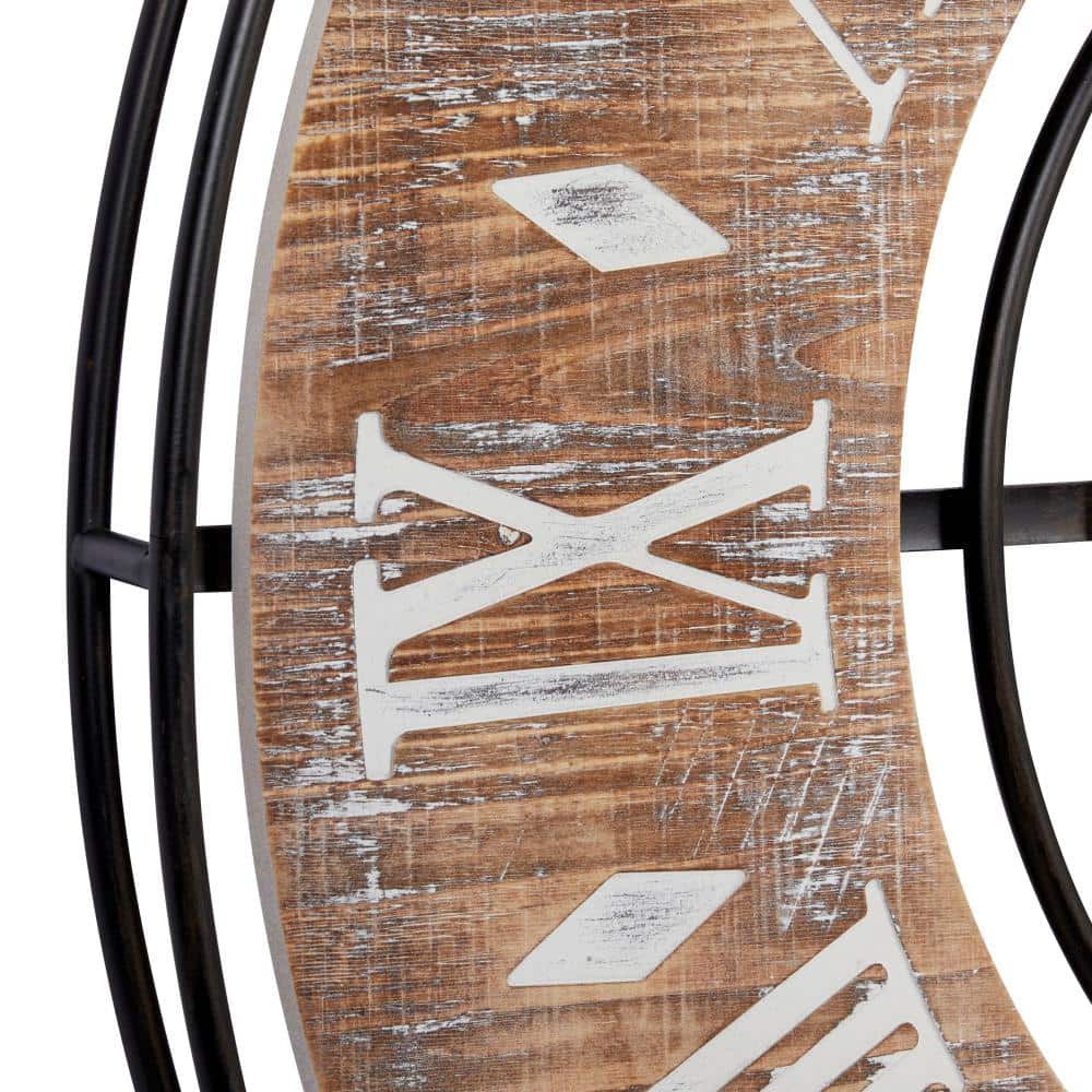 34" Brown Metal and Wood Industrial Wall Clock