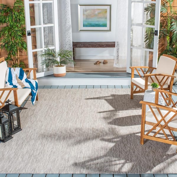 Courtyard Beige/Beige 10 ft. x 14 ft. Solid Color Diamond Indoor/Outdoor Area Rug