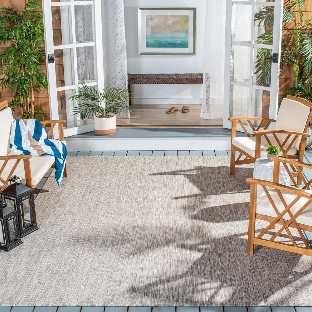 Beige Geometric 4' Square Indoor/Outdoor Area Rug