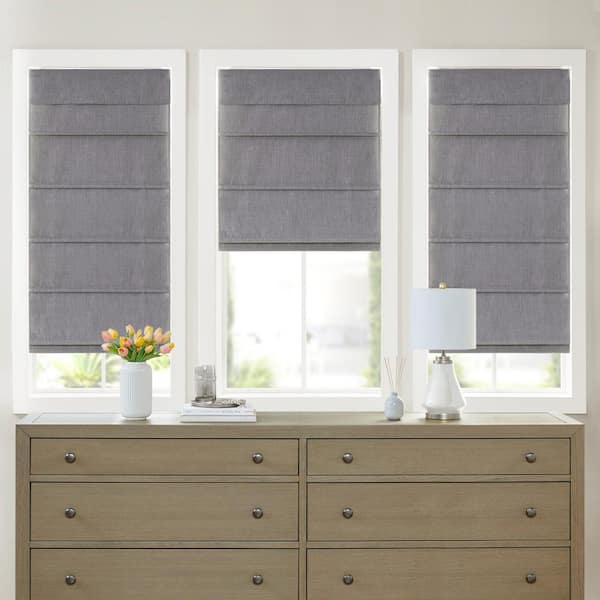 Madison Park Leo Grey Cordless Polyester 35 in. W x 64 in. L Total Blackout Roman Shade