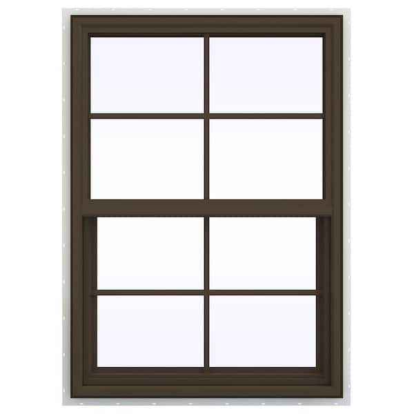 JELD-WEN 29.5 in. x 41.5 in. V-4500 Series Single Hung Vinyl Window with Grids - Brown