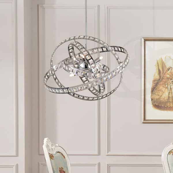 Frankfort 6 -Light Chrome Unique Geometric Chandelier with Crystal Accents