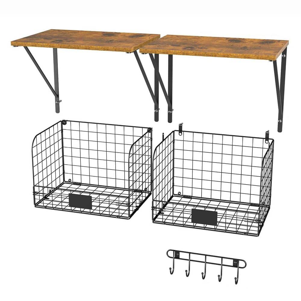2 Pack Wall Mounted Garage Shelves Black MDF Wood Heavy Duty with Wire Storage Baskets Hooks Tool Organizer price history on PriceWatchPro