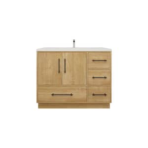 Victoria 42 in. W x 20 in. D x 35 in. H Single Sink Freestanding Bath Vanity in Oak with White Acrylic Top