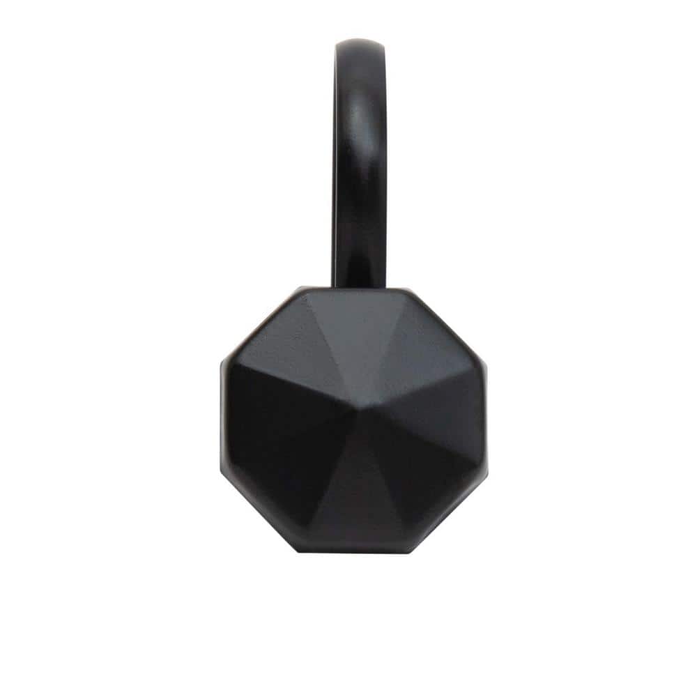 Matte Black Octagonal Shower Curtain Hooks, 12-Pack