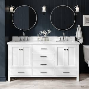 Cambridge 67 in. W x 22 in. D x 36 in. H Double Bath Vanity in White with Pure White Quartz Top with White Basins