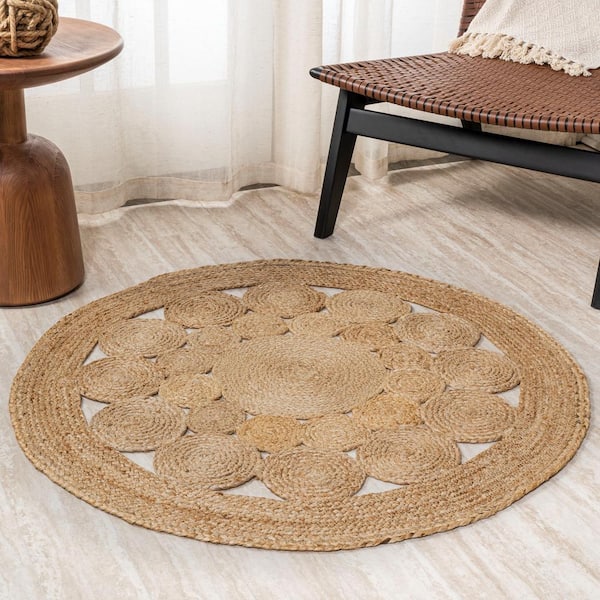 Cassia Round Natural 3 ft. Jute Boho Circle Natural Round Area Rug