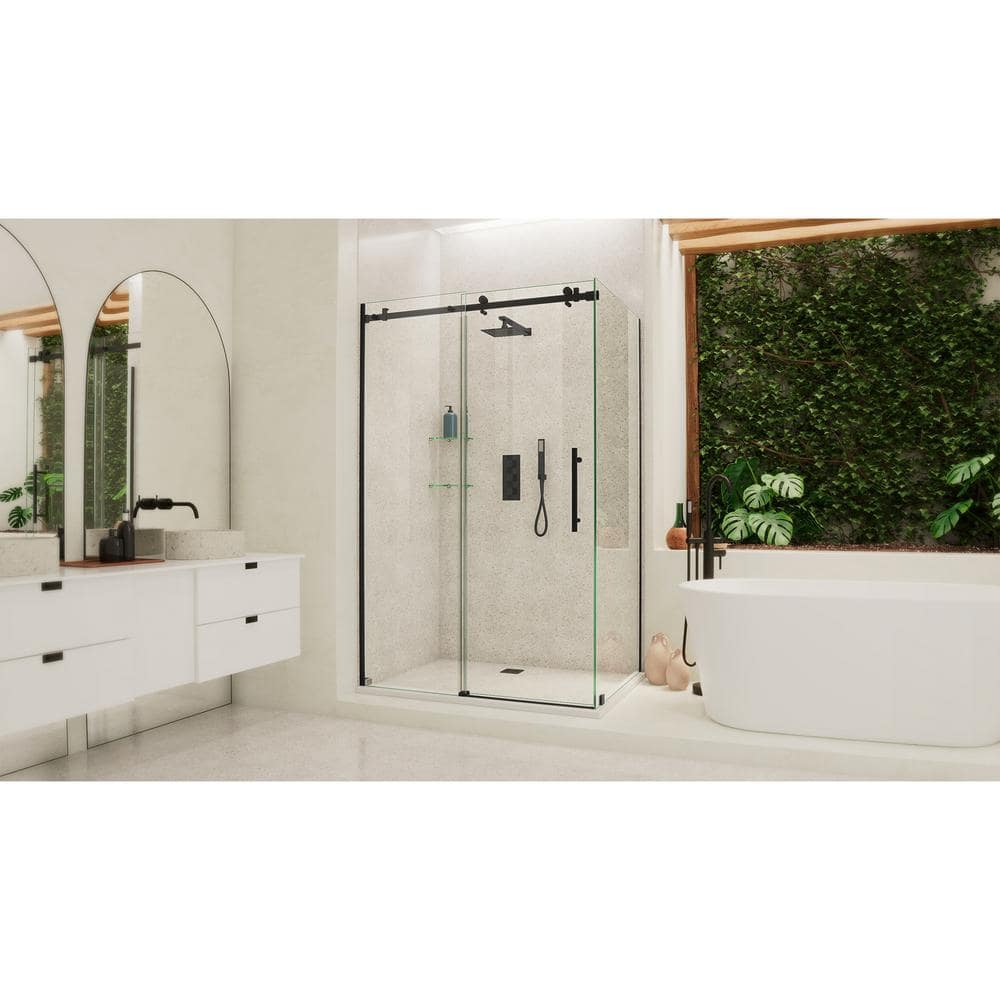 Enigma Air 76" Frameless Sliding Shower Door in Matte Black