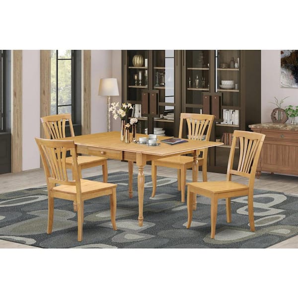 East West Furniture 5-Piece Natural Oak Finish Solid Wood Top-Dining Room Set with Dropleaf-Seats 4