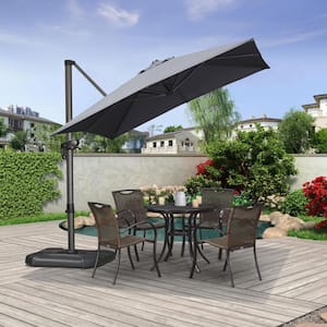 8 ft. Square Aluminum Outdoor Patio Cantilever Umbrella Offset 360° Rotation Umbrella with Base, Light Gray