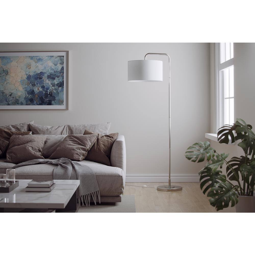 63.75" Brushed Nickel Arc Floor Lamp with White Linen Shade