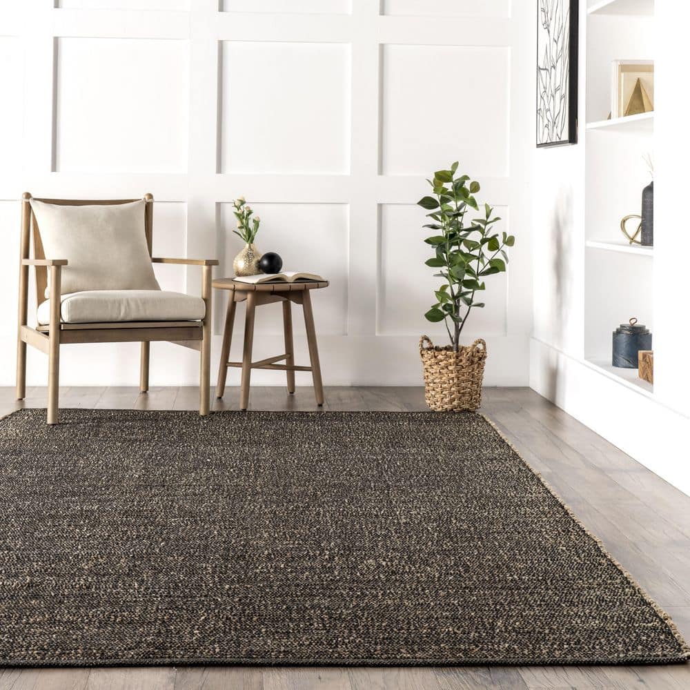 Charcoal 9' x 12' Handmade Jute Cotton Blend Area Rug