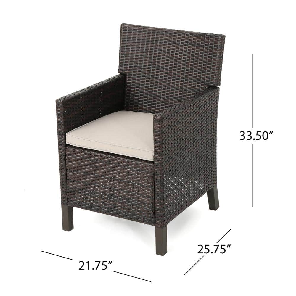 Cassie Multi-Brown Wicker Outdoor Dining Chairs with Light Brown Cushions