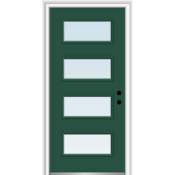 MMI DOOR Celeste 36 in. x 80 in. Left-Hand Inswing 4-Lite Clear Low-E Glass Green Steel Prehung Front Door on 6-9/16 in. Frame