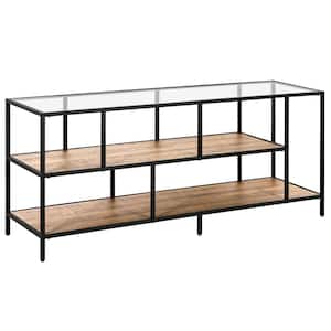 Winthrop 55 in. Blackened Bronze TV Stand Fits TV's up to 60 in. with Glass Top and Rustic Oak Shelves
