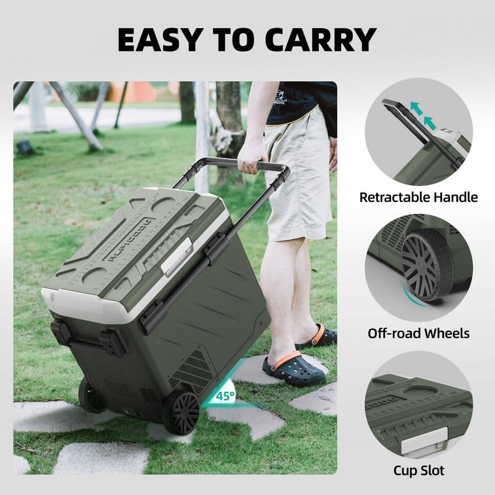 Green 52 qt Dual Zone Portable Car Refrigerator with App Control