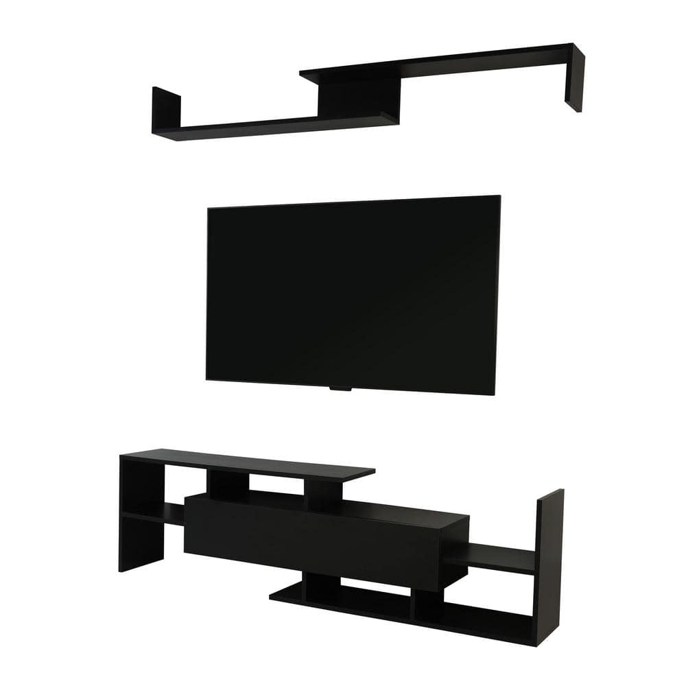 Ebony Modern TV Stand with MDF Shelves and Cabinet