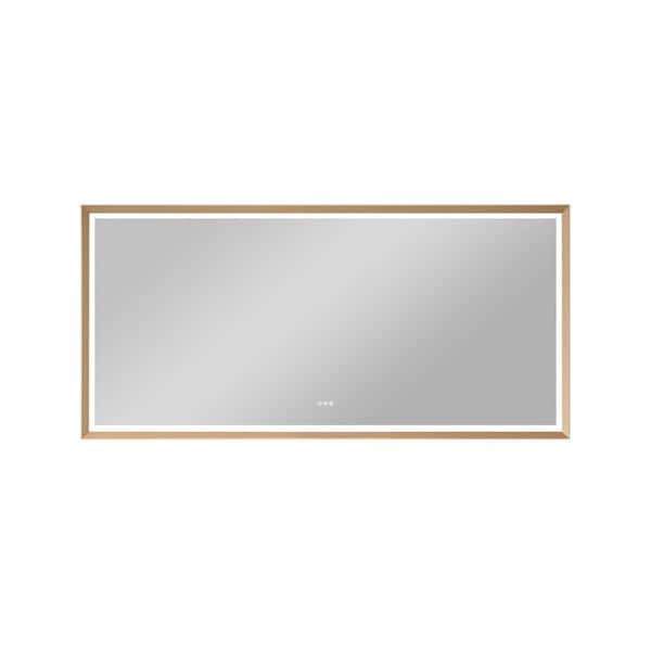 84 in. W x 40 in. H Rectangular Framed Wall LED Bathroom Vanity Mirror in Brushed Gold, Dimmable, Backlit and Frontlit