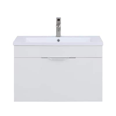 Delilah 30 in. Wall Mounted Bathroom Vanity in Gloss White with Resin Vanity Top in White with Single White Basin
