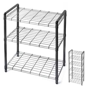 23 in. 3 Tier Adjustable Wire Shelving with Extra Connectors For Stacking Black