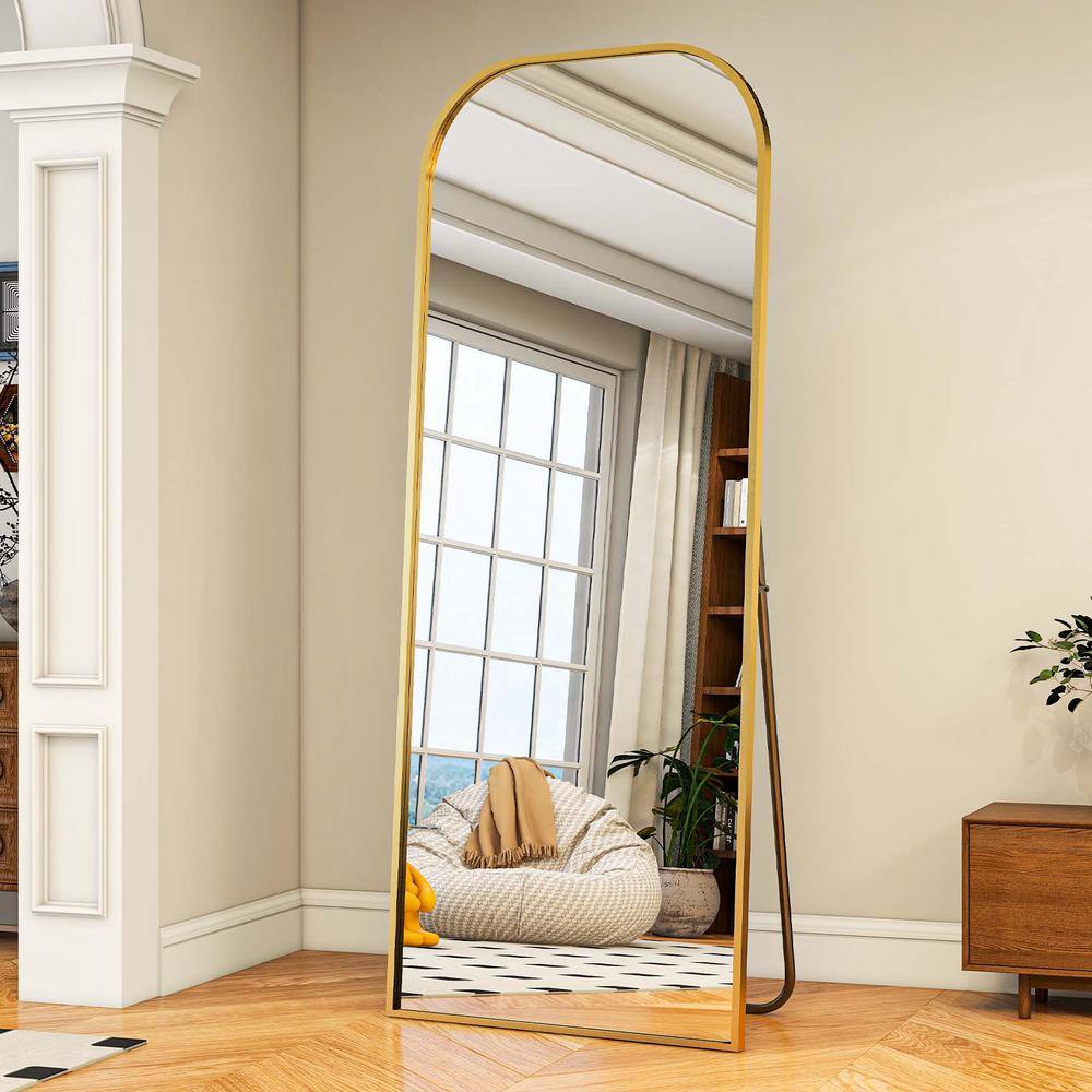 XRAMFY 26 in. W x 71 in. H Rectangular Gold Aluminum Alloy Framed Full ...