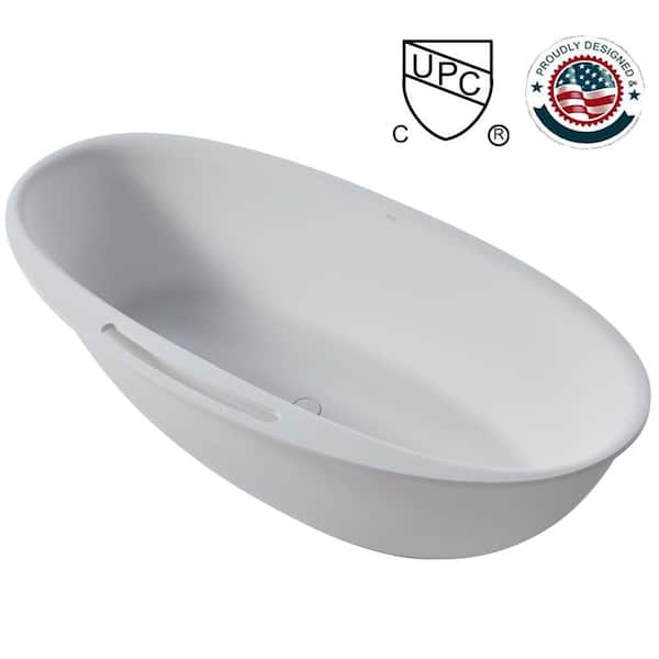 TOOLKISS 67 in. Double Slipper Stone Resin Flatbottom Soaking Bathtub in Matte White