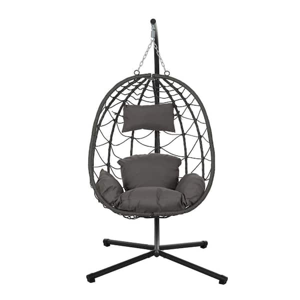 Unbranded Egg PE Wicker Tattan Chair with Stand Outdoor Swing Chair Patio Rattan Hanging Egg Chair, Patio Swing with Cushion