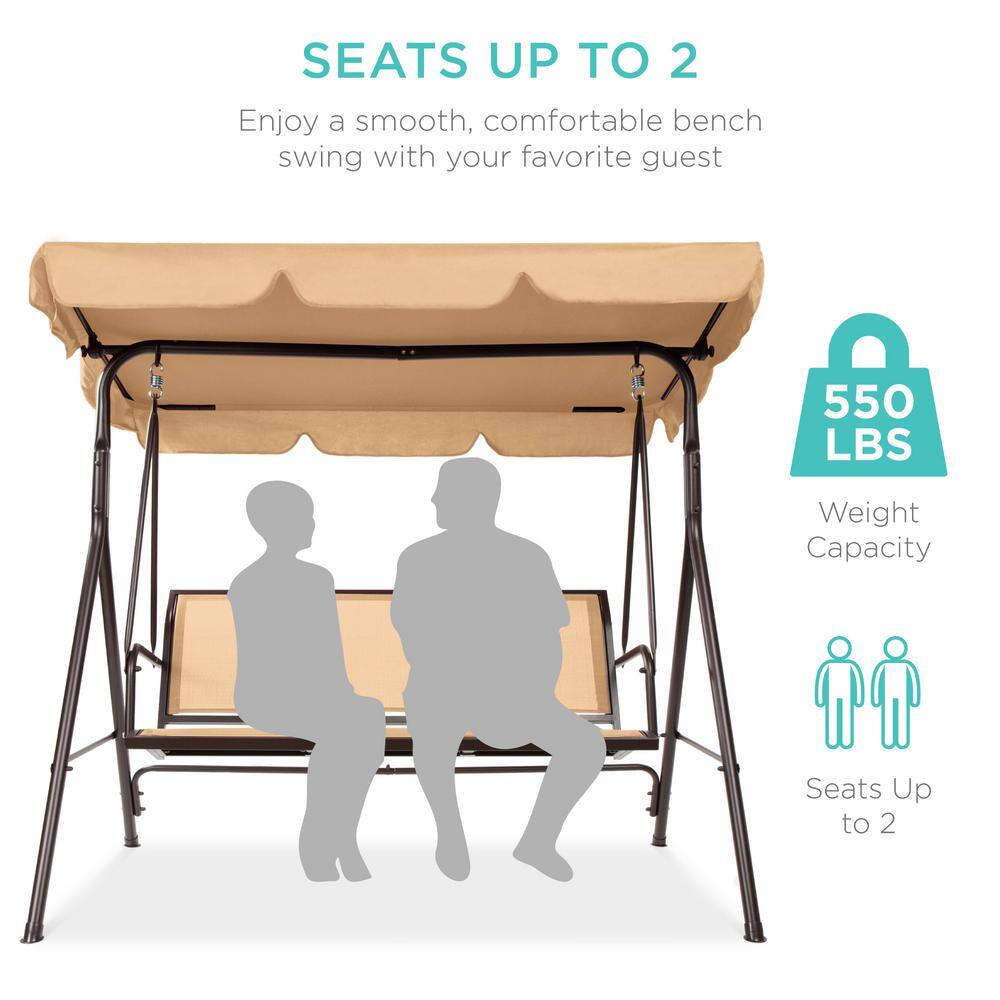 Tan 2-Seater Outdoor Swing Glider with Adjustable Canopy