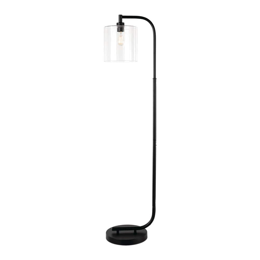 Hampton Bay Cline 62.5 in. 1-Light Black Floor Lamp with Clear Glass Lamp Shade -  RTL-9093