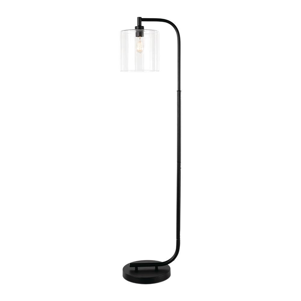 Hampton Bay Cline 62.5 in. 1-Light Black Floor Lamp with Clear Glass Lamp Shade - Title 20 Certified -  RS2110002-TL20