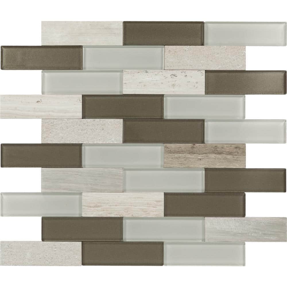 Chenille White Natural Stone and Glass Peel and Stick Mosaic Tile