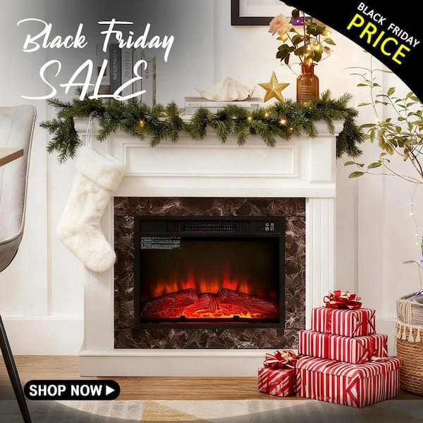 41 in. W Freestanding Wooden Electric Fireplace with Mantel and Remote Control in White