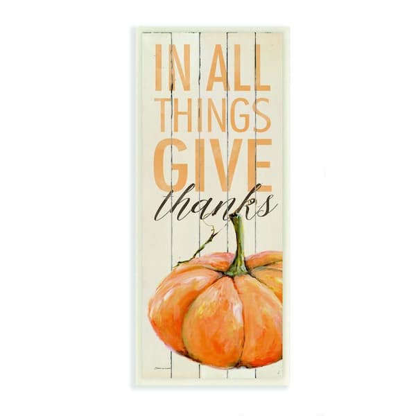 Stupell Industries Give Thanks Pumpkin Farm Fall Wood Texture by Stephanie Workman Marrott Unframed Graphic Nature Art Print 7 in. x 17 in.