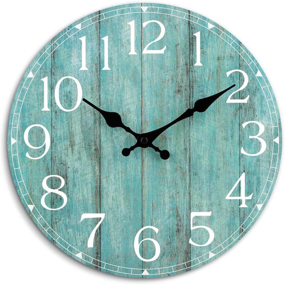 Vintage Rustic Teal Analog Battery Operated Silent Non Ticking