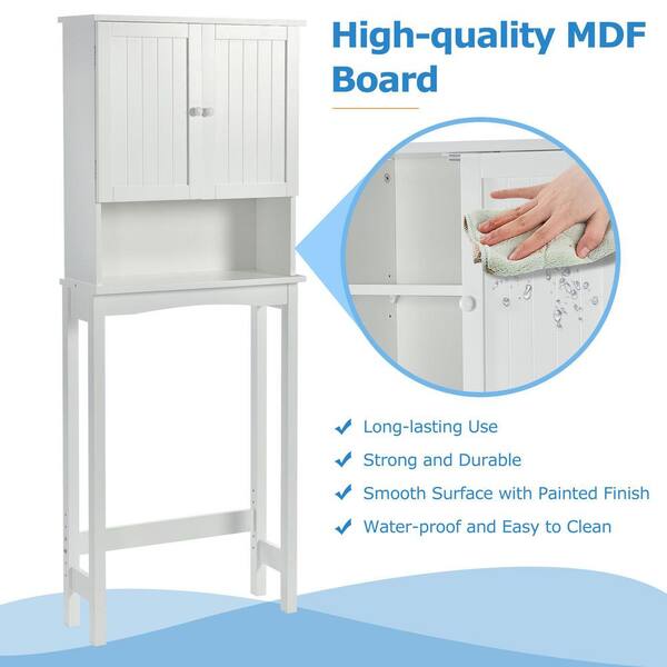 Over-the-Toilet Bathroom Cabinet with Shelf and Two Doors Space-Saving Storage - White