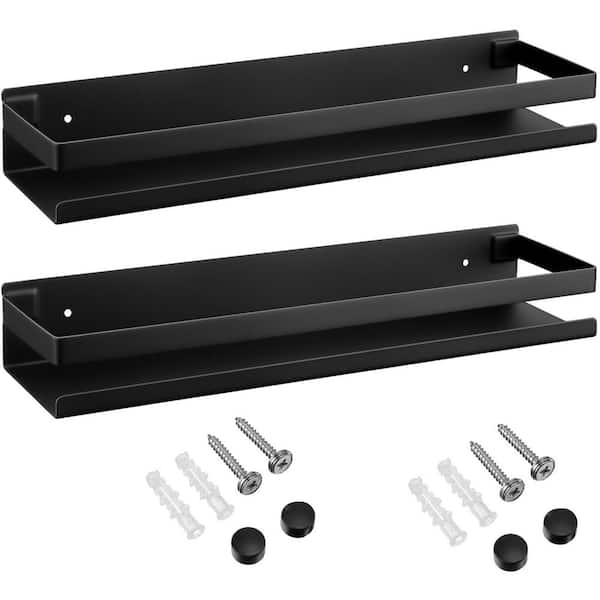 15.8 in. x 4 in. Stainless Steel Wall Mounted Floating Shelves for Bathroom Kitchen Living Room, Black (2-Pack)