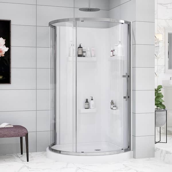 Maia 34 in. x 79.50 in. Corner Drain Corner Shower Kit in Clear and Chrome