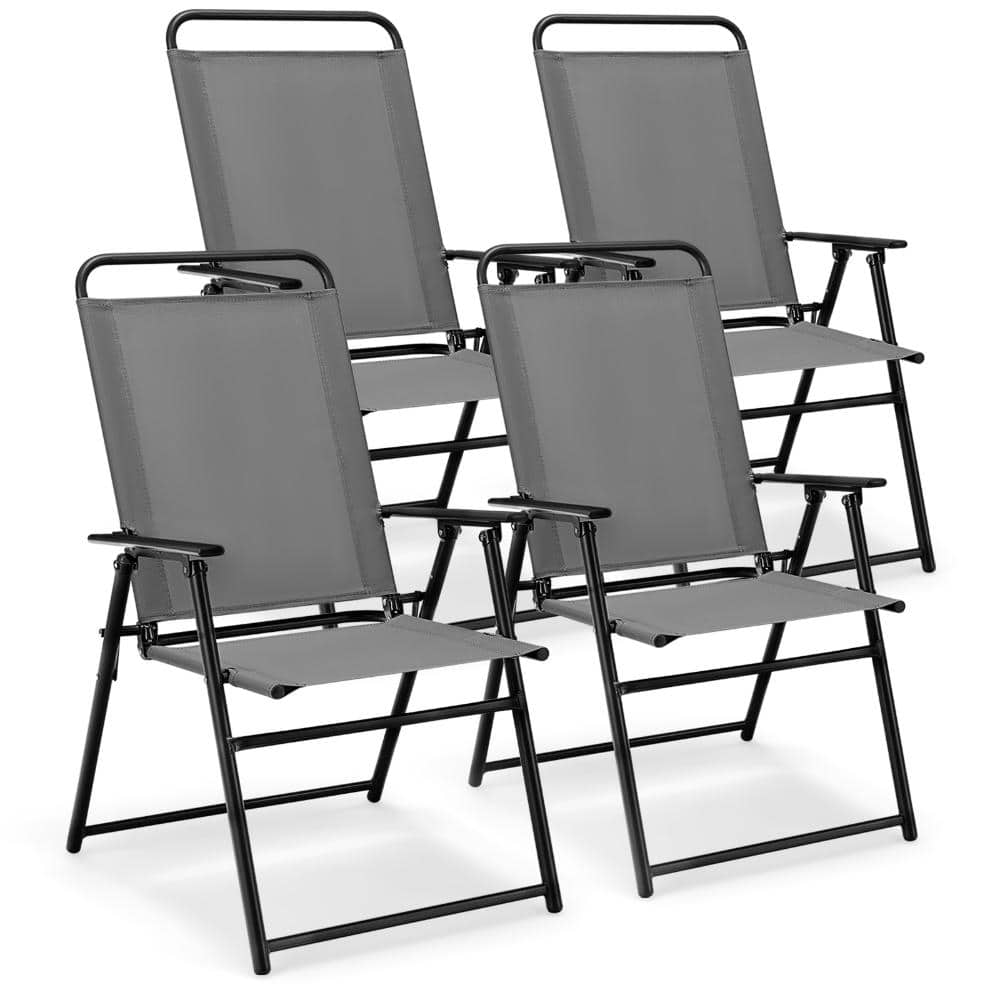 Set of 4 Folding Fabric and Metal Outdoor Sling Chairs with 330 lb. Capacity, Gray price history on PriceWatchPro