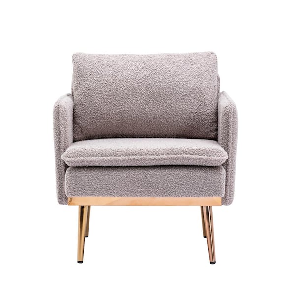 HOMEFUN Gray Modern Plush Upholstered Accent Chair with Golden Metal Legs