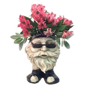 13 in. H Biker Dude Antique White Muggly Face Planter in Motorcycle Attire Statue Holds 4 in. Pot