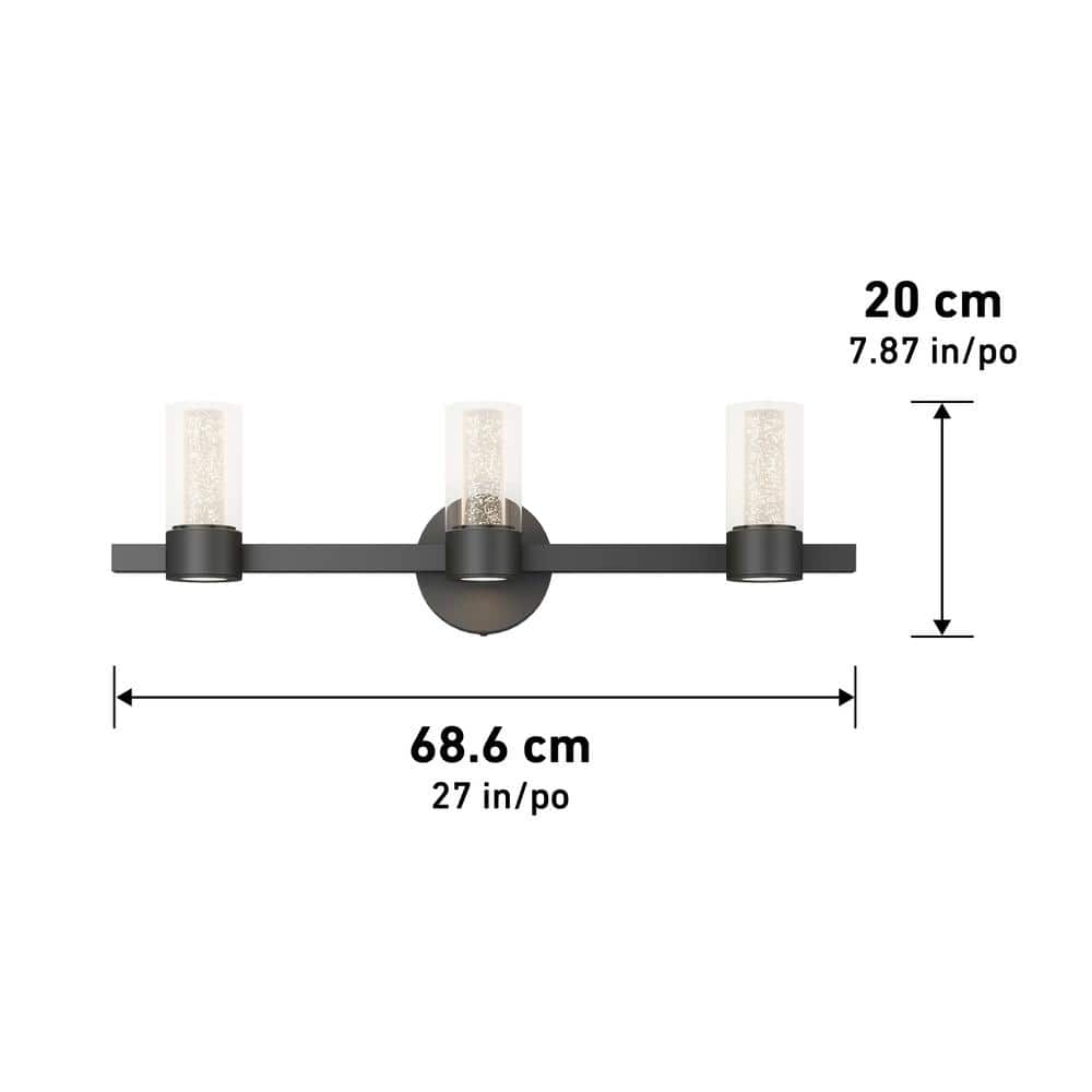 Novello Essence 3-Light Dimmable LED Vanity Light in Black with Clear Glass