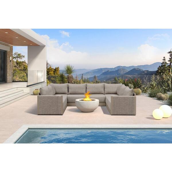 PURPLE LEAF 8 Pieces Outdoor Conversation Sets PP Rope Patio Sofa with Cushions and Coffee Table Manual Weaving Furniture Beige