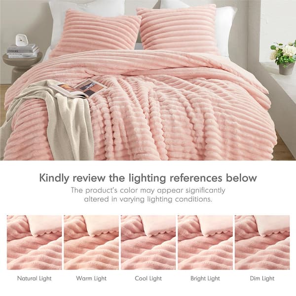 Avril 2-Piece Pink Microfiber Twin/Twin XL Fluffy Ribbed Plush Comforter Set