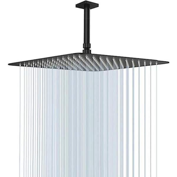 Unbranded Rain Shower head 3-Spray Patterns with 2.5 GPM 16 in. Wall Mount Rain Fixed Shower Head in Black.