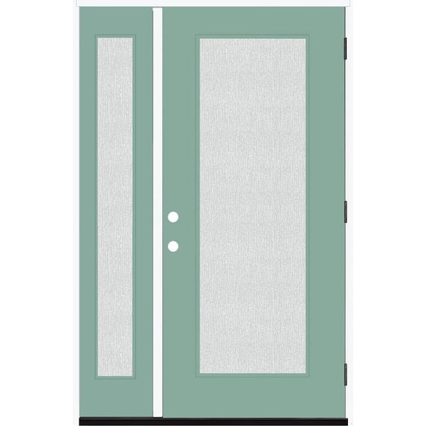 Steves & Sons Legacy 51 in. x 80 in. Full Lite Rain Glass LHOS Primed Quarry Finish Fiberglass Prehung Front Door with 12 in. SL