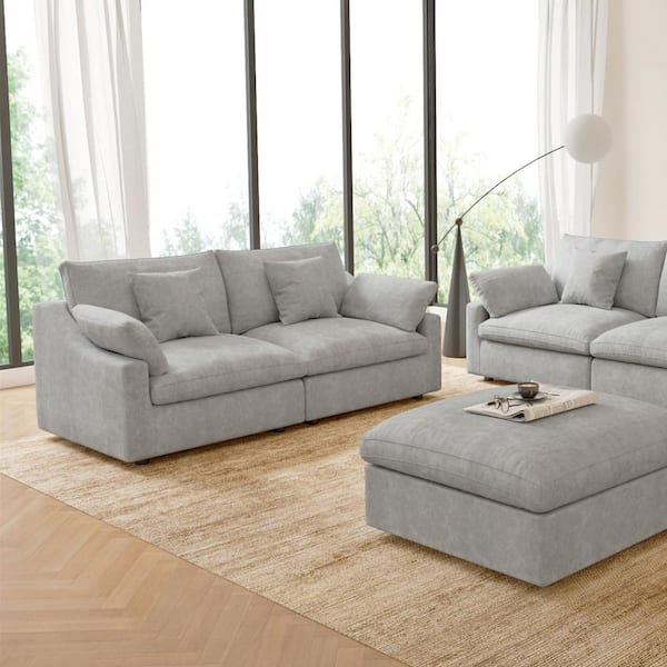 Magic Home 82.68 in. W Square Arm Linen Upholstered Rectangle 2-Seater Sectional Sofa in Gray