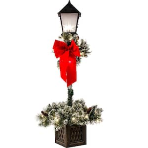 4 ft. H Lighted Christmas Lamp Post with Pine, Berries and Red Bow