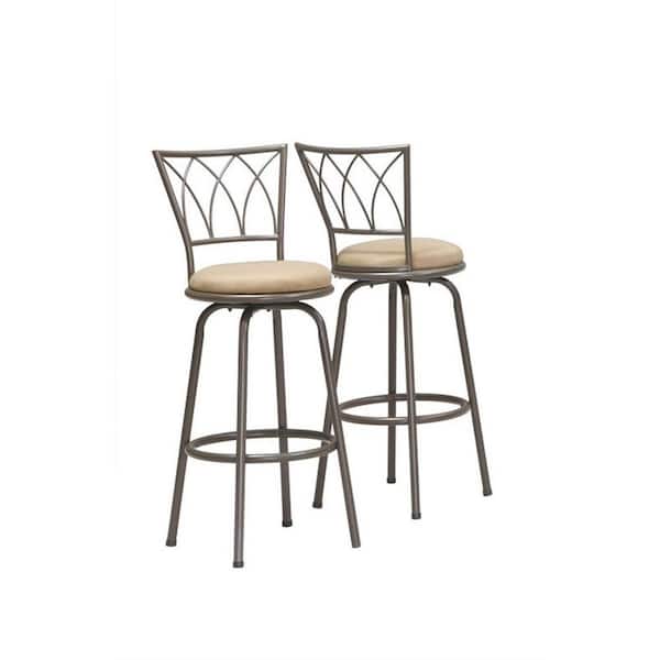 HomeRoots 29.5 in. Beige and Gray High Back Metal Counter Height Bar Chair with Upholstery Seat Set of 2